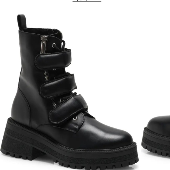 NEW FREE PEOPLE Emmet Emmit Strap Lace-Up Boot Black Leather - Picture 2 of 12